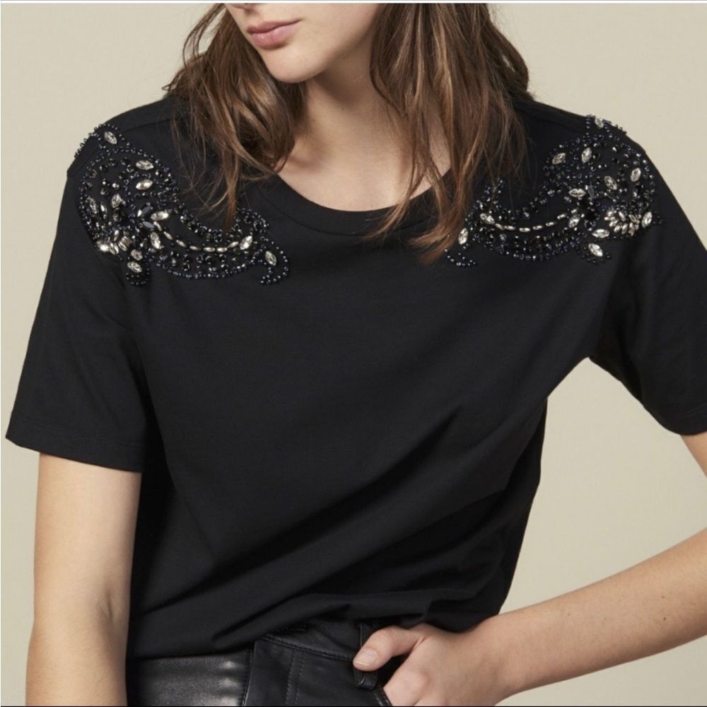 Sandro Embellished Black Women's Top, L
